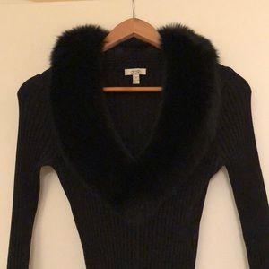 Cache Faux Fur Collar Sweater